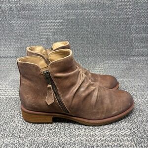 Sofft Beckie II Womens 8M Brown Leather Ankle Boots Side Zip Ruched Booties